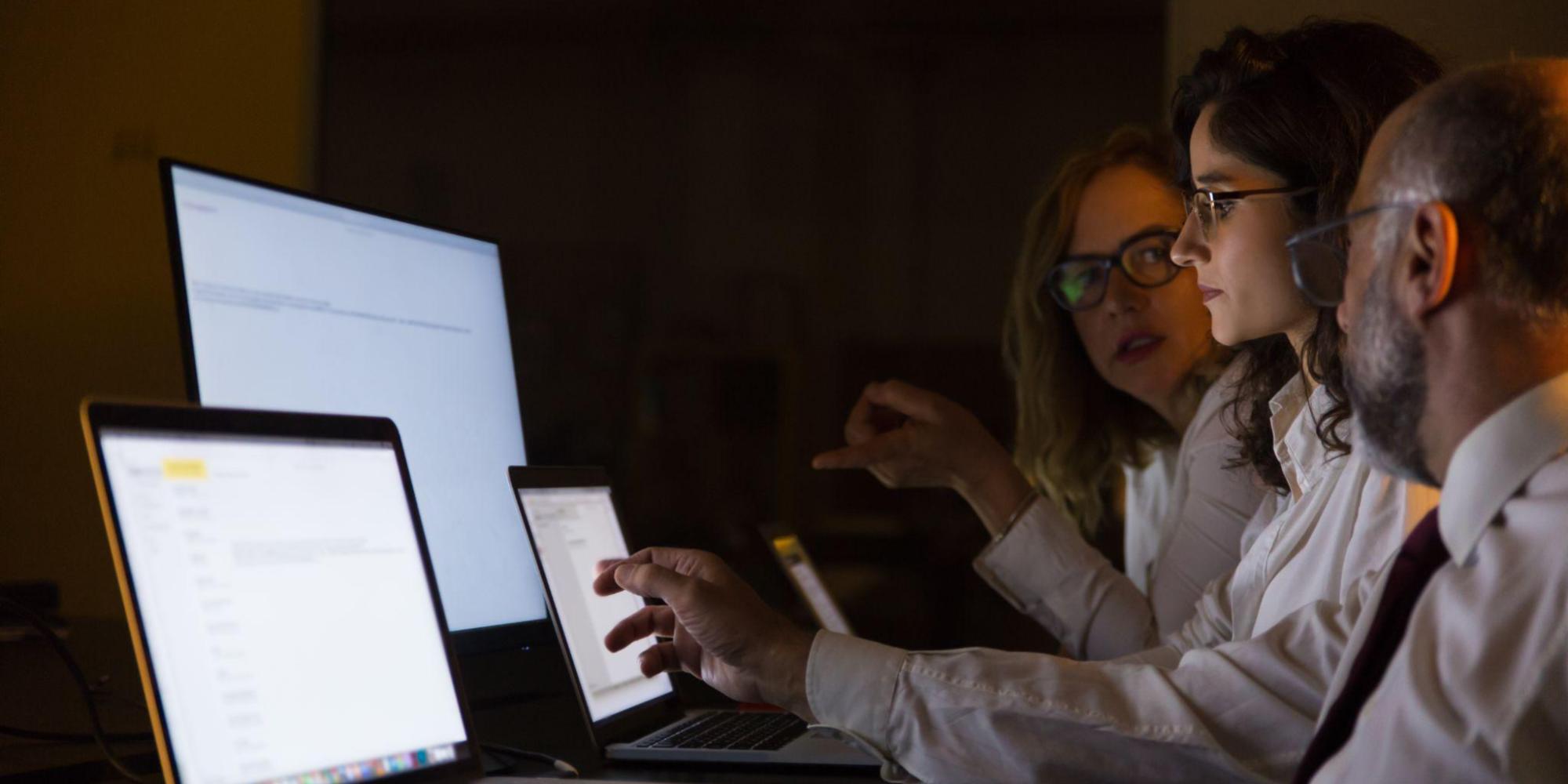 people searching through the internet on computers